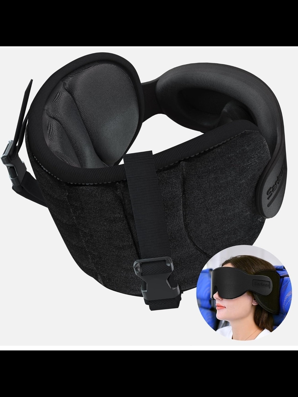 Black Travel Eye Mask with Head Support